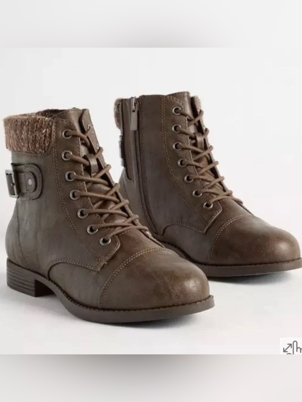 Torrid Brown Lace-Up Sweater Ankle Bootie Buckle Round Toe Women’s 10.5 WW